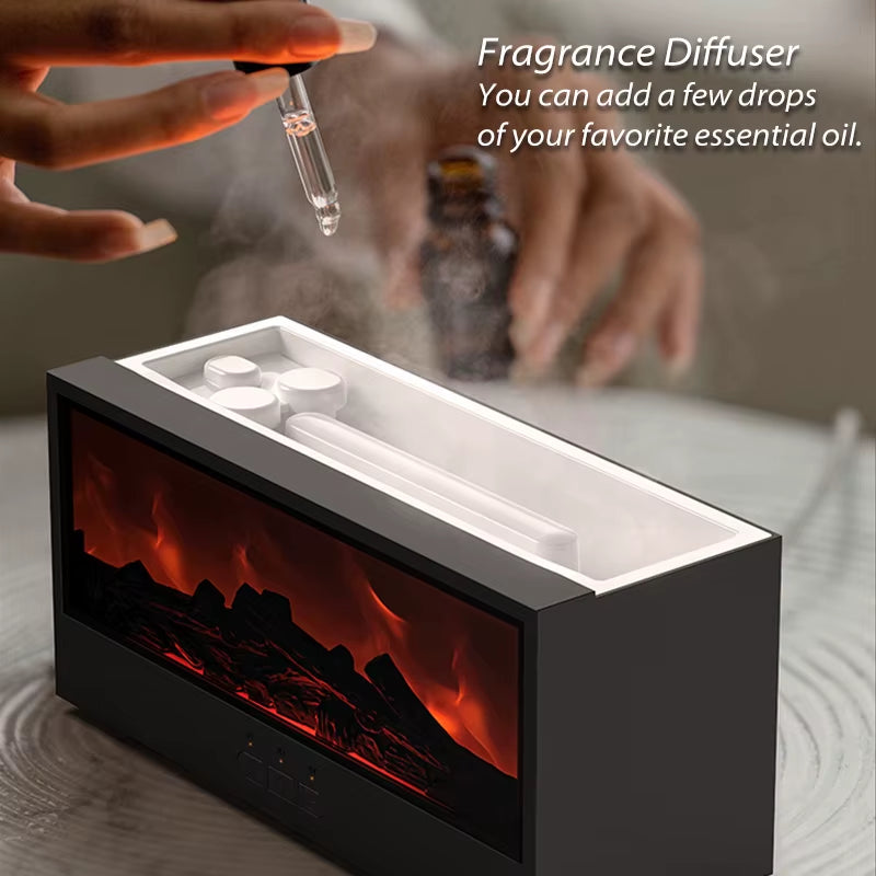 Simulated Fireplace Aroma Diffuser 150Ml Essential Oil Diffuser Air Humidifier W/ Remote & Colorful Light for Home Creative Gift
