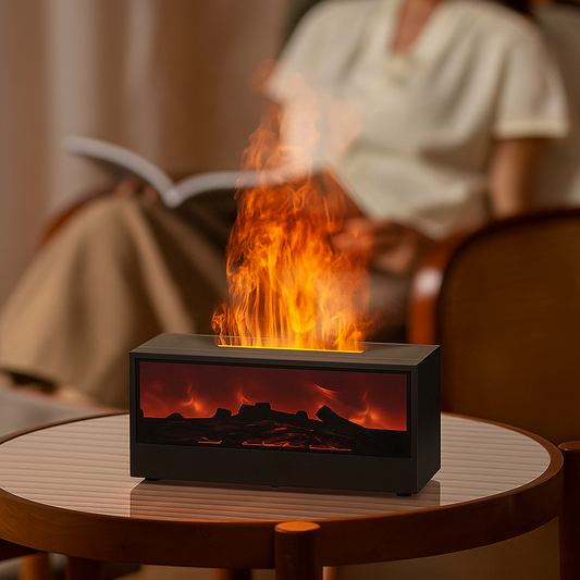 150ml Simulated Fireplace Aroma Diffuser with Remote & Colorful Light – Essential Oil Humidifier for Home, Creative Gift